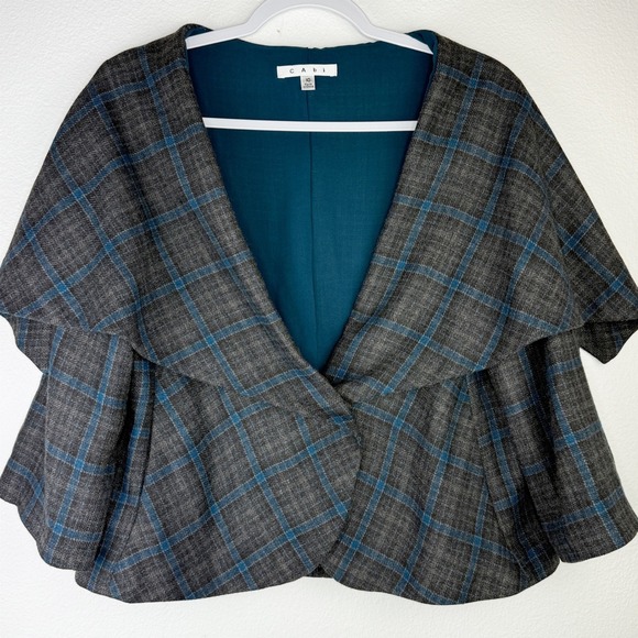 CAbi Jackets & Blazers - Cabi Womens Plaid Cape Blazer Jacket Teal Blue Gray‎ Size 10
